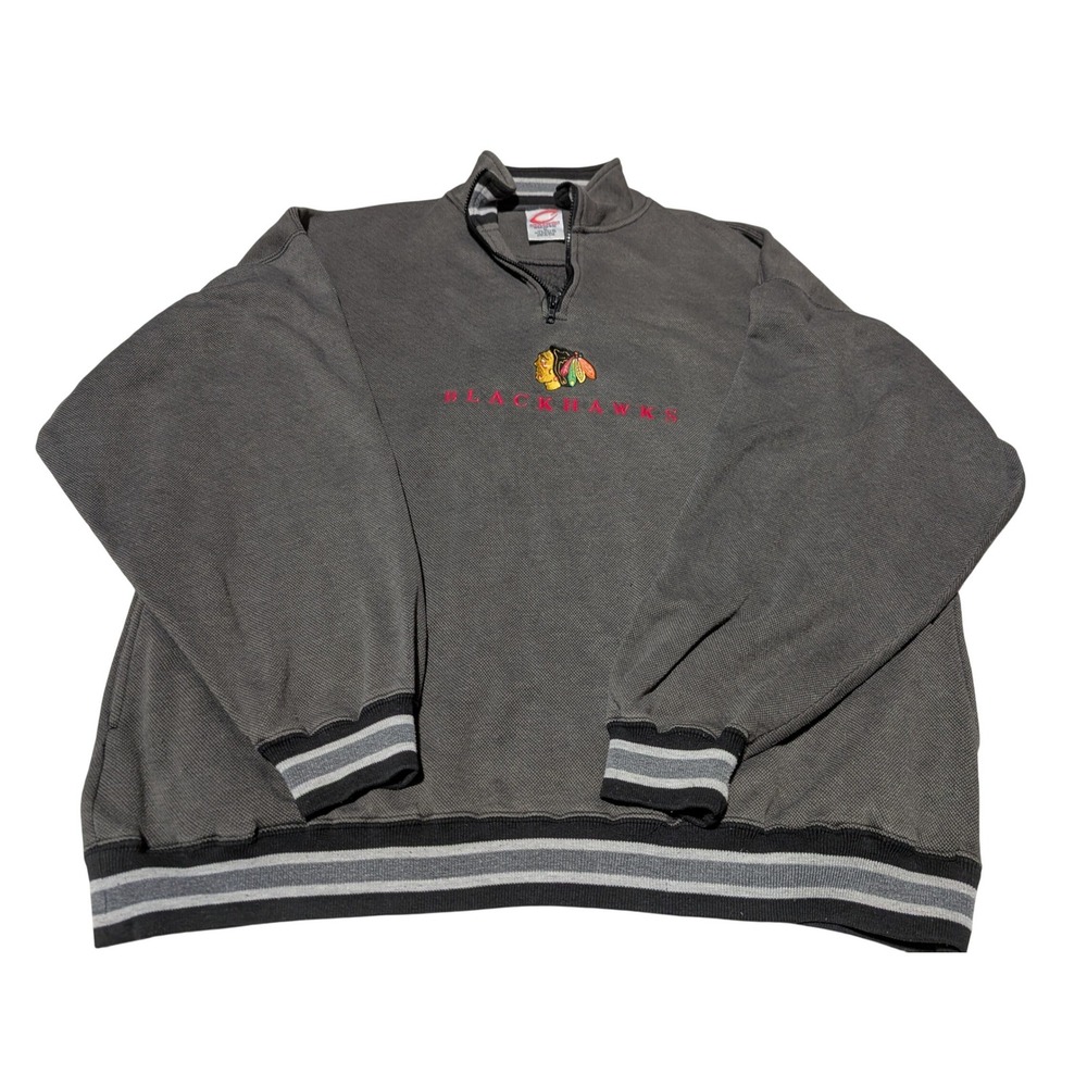 Vintage Chicago Blackhawks Cadre Athletic Quarter Zip Mens XL Grey NHL Pullover